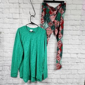 LuLaRoe NWT 2 Piece Leggings & Long Sleeve Hudson Top Set
